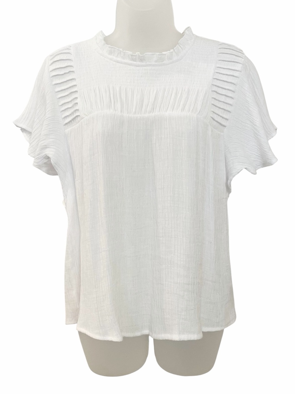 Nanette Lepore Ruffle Neck Flutter Sleeve Gauzy Top in White